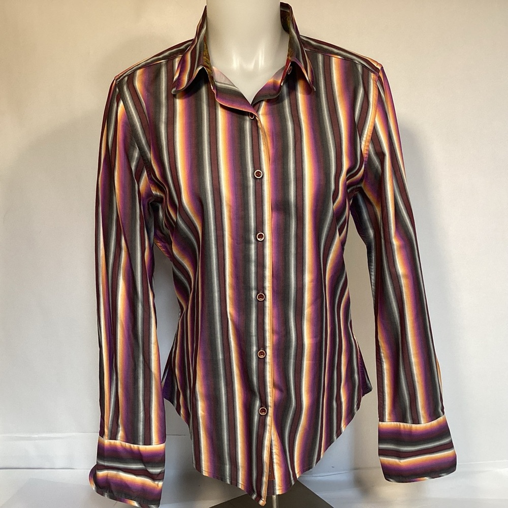 Multi Colored Striped Robert Graham Women’s Button Down Long Sleeve Shirt Sz 12